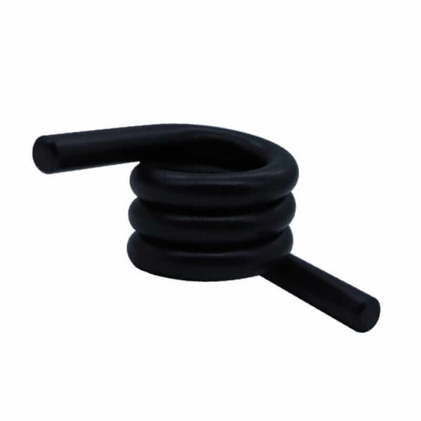 Compact black torsion spring close-up for custom machinery
