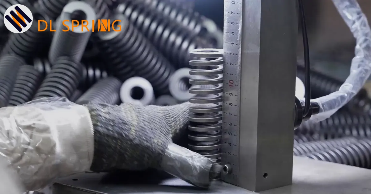 Professional spring correction process showing precision measurement tools and calibration equipment at DL Spring manufacturing facility