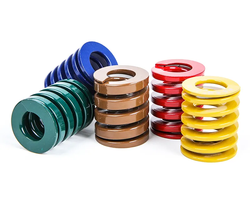 Color-coded JIS mold springs stacked showing Blue Green Brown Red and Yellow springs with different load capacities